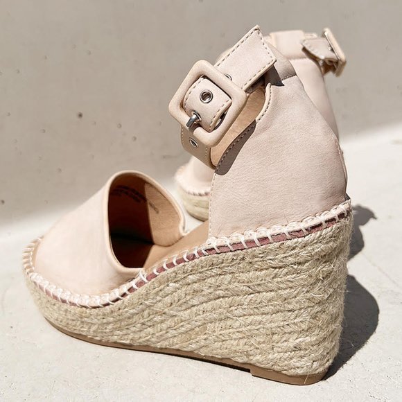 NEW Sand Nude Faux Leather Ankle Buckle Strap Espadrille Platform Wedge Sandals - Picture 7 of 13